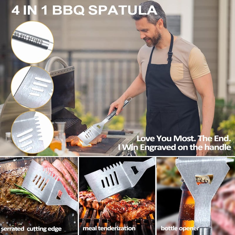 JNDJE Retirement Gifts for Men, Retired Gifts for Men, Dad, Grandpa, Coworker, Teacher, Boss, Retirees Heavy Duty Grilling Accessories for BBQ, Thick Stainless Steel Grill Utensils with Non-Slip Handle Tool - Image 5